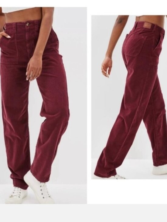 American Eagle Outfitters Pants - American Eagle Baggy Mom Corduroy Pants High Rise Maroon Red Sz 0 NWT